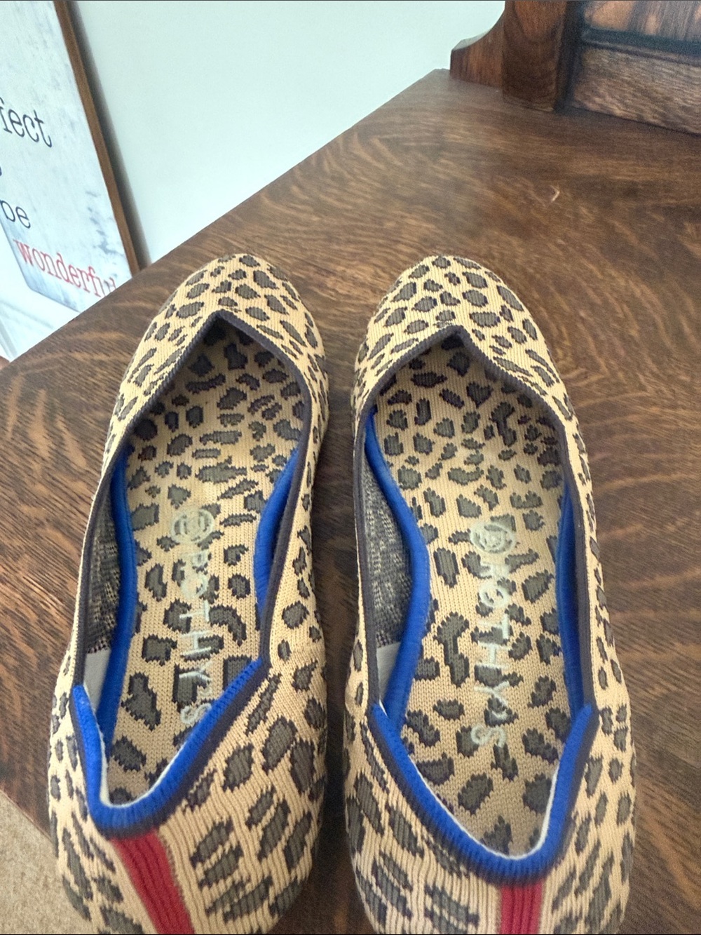 Leopard Print Slip-On Flats with Blue Trim